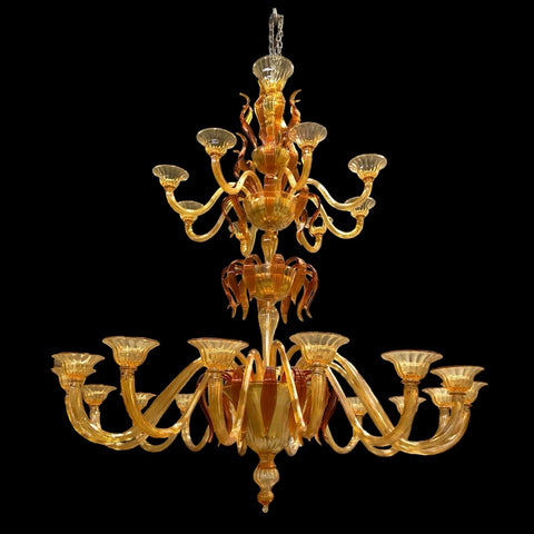 Murano Glass Chandelier Amber Leaves - 24 Lights