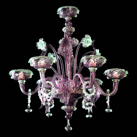 Murano Glass Chandelier Classic Amethyst with Green Accents Image