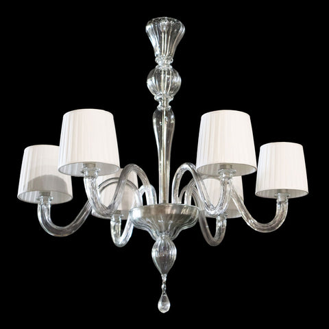Murano Clear Glass Contemporary Chandelier with White Lampshades Image