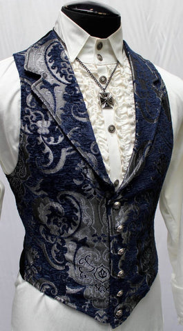 Men’s Victorian Aristocrat Vest Silver on Blue Image