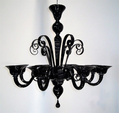 Murano Glass Chandelier Black 8 Light Image