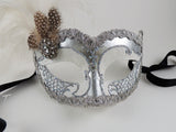 Venetian Feathered Masquerade Mask White
