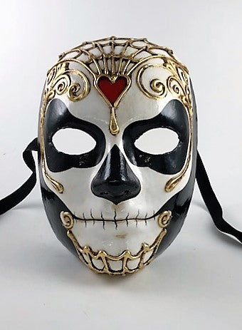Day of the Dead Full Face Skull Gold Black Venetian Halloween Masquerade  Mask