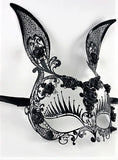 Venetian Mask Laser Cut Metal Rabbit and Roses Black Image