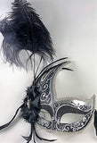 Feathered Cigno Masquerade Mask – Black and Silver