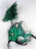 Feathered Cigno Masquerade Mask Green and Silver Image