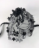 Venetian Mask Laser Cut Metal Black Skull and Roses and Butterflies Image