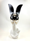 Erotic Mistress Boudoir Bunny Mask– Black Patent Vinyl with Hanging Chain