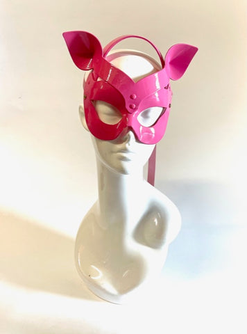 Erotic Mistress Boudoir Kitten Mask Fuchsia Pink Patent Vinyl Image