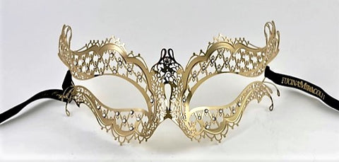 Venetian Mask Laser Cut Metal Mon Amour Strass Gold
