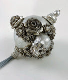 Venetian Christmas Ornament - Skulls and Roses Silver