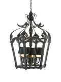 Italian Hand Carved Gilt Wood Tuscan Hanging Lantern Chandelier 6 Lights with Black Lamps Image