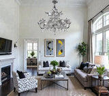 Murano Glass Chandelier Classic Clear Cristallo with White Glass Paste Flowers