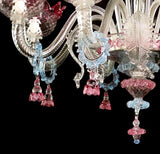 Murano Glass Chandelier – Clear Cristallo wiith Light Blue and Ruby Pink Accents Image