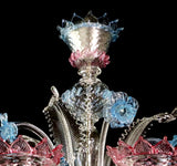 Murano Glass Chandelier – Clear Cristallo wiith Light Blue and Ruby Pink Accents Image