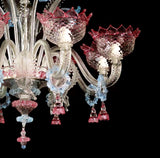 Murano Glass Chandelier – Clear Cristallo wiith Light Blue and Ruby Pink Accents Image