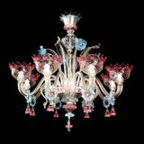 Murano Glass Chandelier – Clear Cristallo wiith Light Blue and Ruby Pink Accents Image