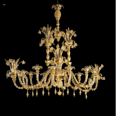 Murano Glass Chandelier - Classic Rezzonico 24 Kt Gold, 12 Light “Twisted” Oval 1950