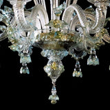 Murano Glass Chandelier – Classic Clear Cristallo with Aqua Blue and 24Kt Gold Accents