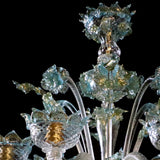 Murano Glass Chandelier – Classic Clear Cristallo with Aqua Blue and 24Kt Gold Accents