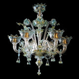 Murano Glass Chandelier – Classic Clear Cristallo with Aqua Blue and 24Kt Gold Accents