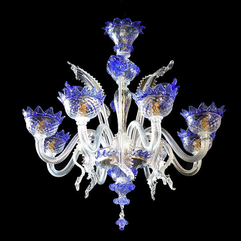 Murano Glass Chandelier – Classic Clear Cristallo with Blue Accents Image