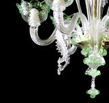 Murano Glass Chandelier – Classic Clear Cristallo with Green Accents