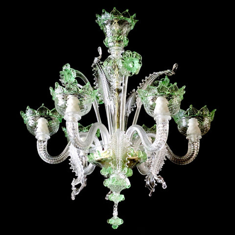 Murano Glass Chandelier – Classic Clear Cristallo with Green Accents