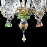Murano Glass Chandelier – Classic Cristallo with Green, Pink and 24Kt Accents Image