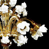 Murano Glass Chandelier Classic Floral Blooming Roses Amber with White Roses Image