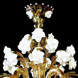 Murano Glass Chandelier Classic Floral Blooming Roses Amber with White Roses Image