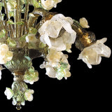 Murano Glass Chandelier Classic Floral Blooming Roses Fume and Light Green with 24Kt Gold Accents Image