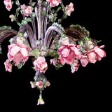 Murano Glass Chandelier – Classic Floral Climbing Roses – Amethyst with Light Green and Pink Roses Image