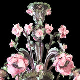 Murano Glass Chandelier – Classic Floral Roses – Single Tier -Amethyst with Light Green and Pink Roses Image