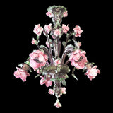 Murano Glass Chandelier – Classic Floral Roses – Single Tier -Amethyst with Light Green and Pink Roses Image