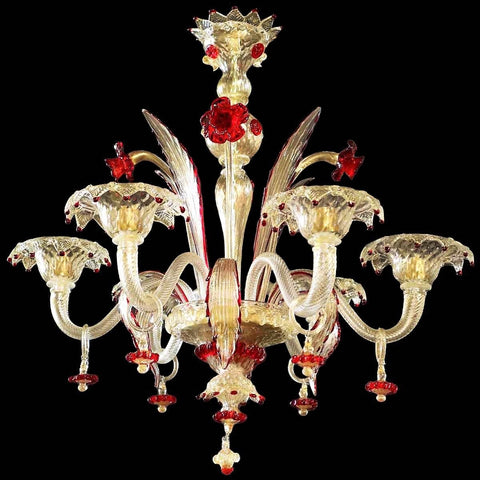 Murano Glass Chandelier – Classic Clear Cristallo with 24Kt Gold and Ruby Red Accents Image