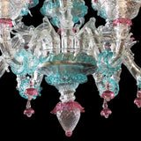 Murano Glass Chandelier – Classic Rezzonico – Clear Cristallo with Turquoise, Pink and Colorful Decorative Flowers Image