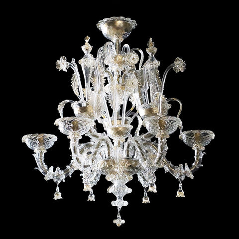 Murano Glass Chandelier Classic Rezzonico Clear Cristallo with 24Kt Gold Accents Image