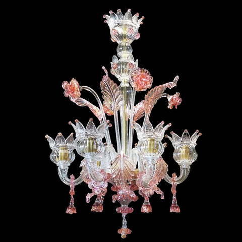 Murano Glass Chandelier – Classic Clear Cristallo with 24Kt Gold and Pink Rose Accents Image