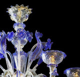 Murano Glass Chandelier – Classic Small Rezzonico – Clear Cristallo and Blue Image