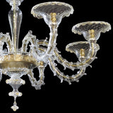 Murano Glass Chandelier – Classic Small Rezzonico Semplice – Clear Cristallo with light 24Kt Gold Accents Image