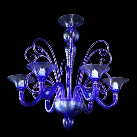 Murano Glass Chandelier Pastorale “Twist” Cobalt Blue