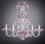 Murano Glass Chandelier Fiori Cristallo Rose Pink with Light Green – 6 Light