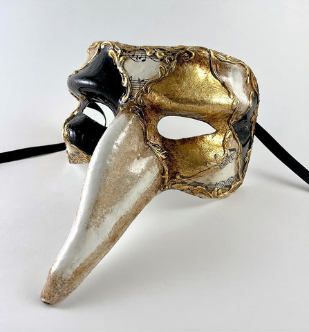 Capitano Venetian Mask - Black, White and Gold Leaf