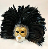 Feathered Volto Carnevale Mask Black with Gold Lips– Eyes Wide Shut Masquerade