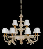 Italian Hand Carved Gilt Wood Tuscan Chandelier 12 Light with White Lampshades - 1143