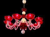 Murano Glass Chandelier Globo Red and White