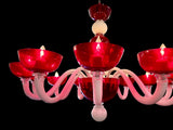 Murano Glass Chandelier Globo Red and White