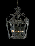 Italian Hand Carved Gilt Wood Tuscan Hanging Lantern Chandelier 6 Lights with Black Lamps Image