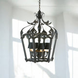 Italian Hand Carved Gilt Wood Tuscan Hanging Lantern Chandelier 6 Lights with Black Lamps Image